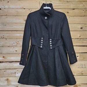 BETSEY JOHNSON Wool Blend Corset Flared Winter Coat Military Style Size 2